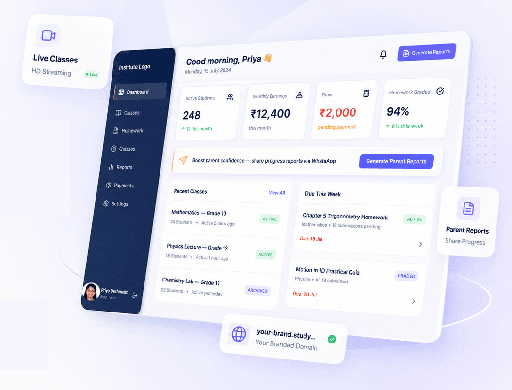 StudyMade coaching institute dashboard