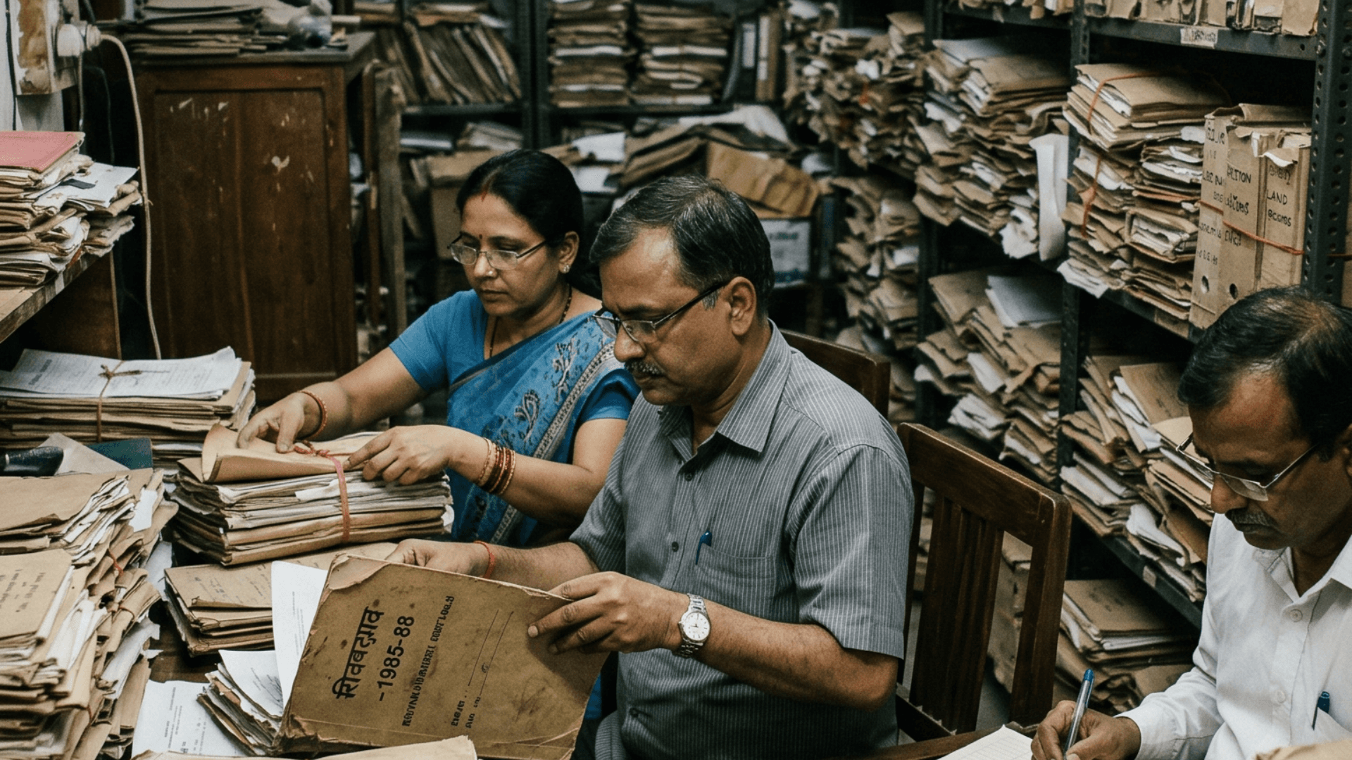 School administrators managing paper records